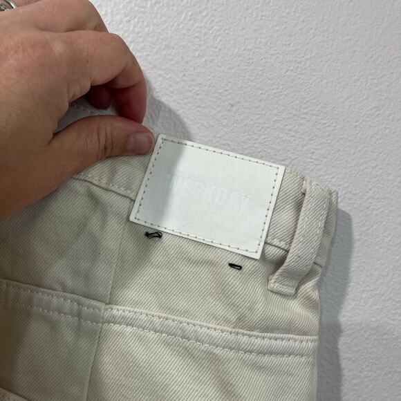 ASOS Weekday ACE High Rise Wide Jeans 100% Cotton In Beige Size 28 - Picture 5 of 14